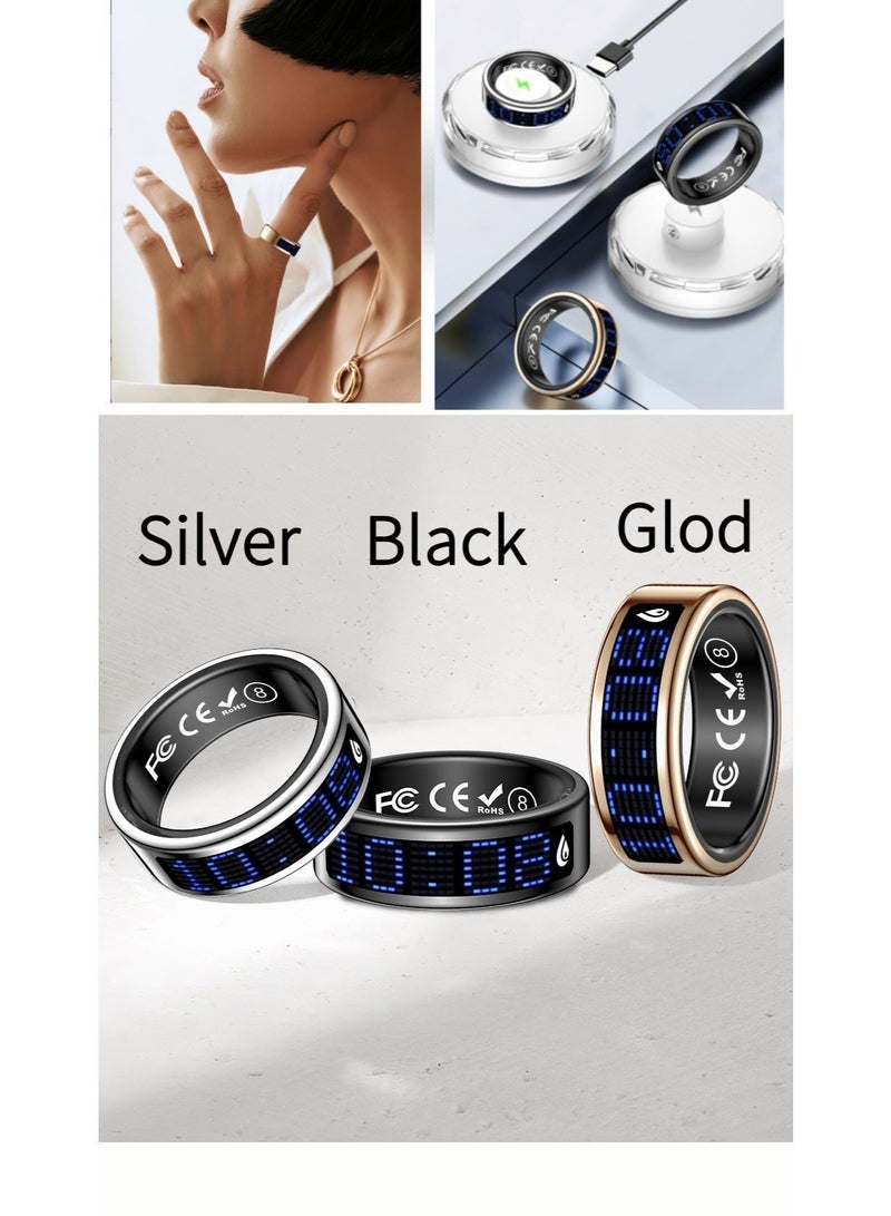 Smart Prayer Counting Ring | Prayer Counter, Rosary Counter | Wearable, Waterproof Technology | Health Monitoring Ring | Available in Black, Gold, and Silver, supports caller ID, counter, timer, with display screen, heart rate measurement, blood oxygen measurement, sleep health monitoring, remote control photography, gesture TikTok scrolling, e-book page turning, multiple sports modes, menstrual cycle management, remote care smart ring; Waterproof rating IP68. Size 8, 9, 10, 11 - Image 3